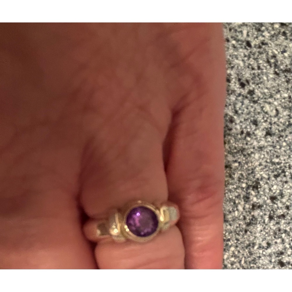 Sterling Silver Purple Amethyst Bezel Set Mixed Metal Statement Ring Womens